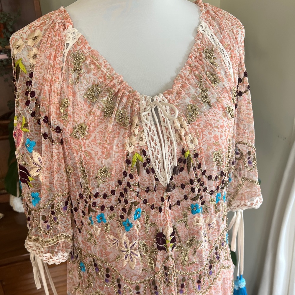 Free People Party Rosalie Beaded Mesh Maxi Specialty Dress S - Picture 3 of 16